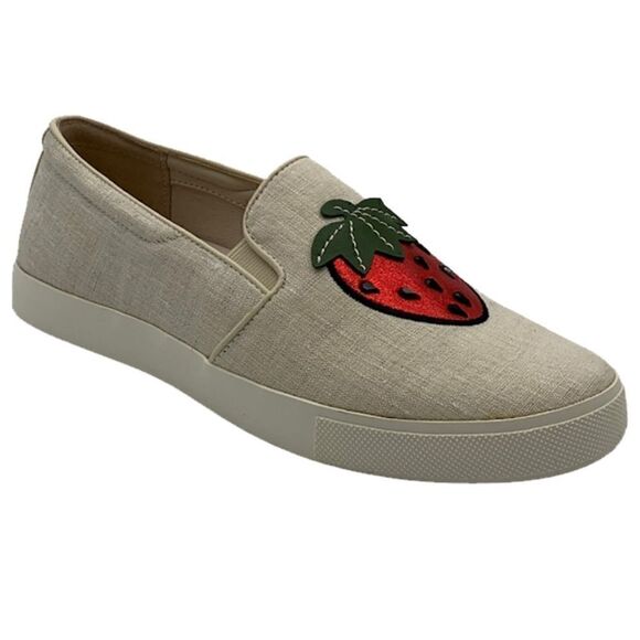 Katy Perry The Kerry Strawberry novelty canvas slip on sneakers tan NWOT msrp 89 - Picture 2 of 9